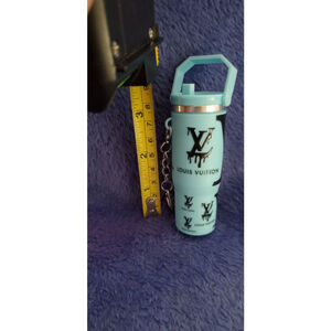 Louis Vuitton Light Blue Black Tumbler with Winnie the Pooh Keychain